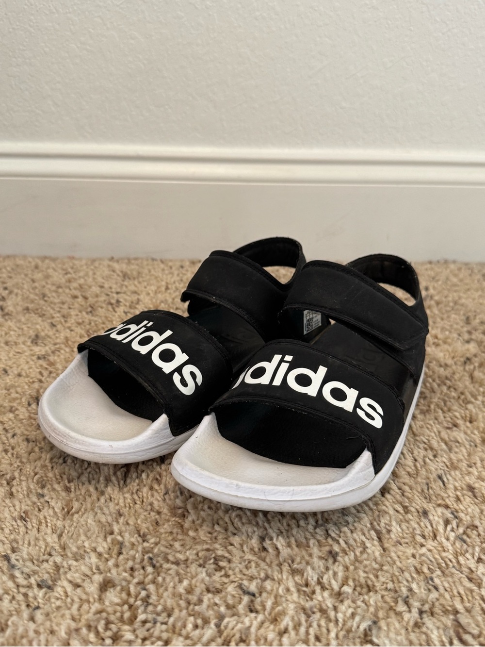 adidas Kids Black and White Logo Hook-and-Loop Sandals